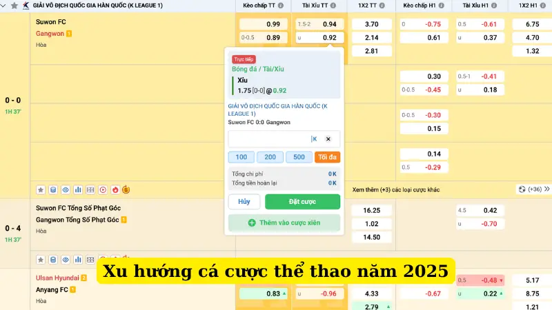 Xu hướng cá cược thể thao năm 2025